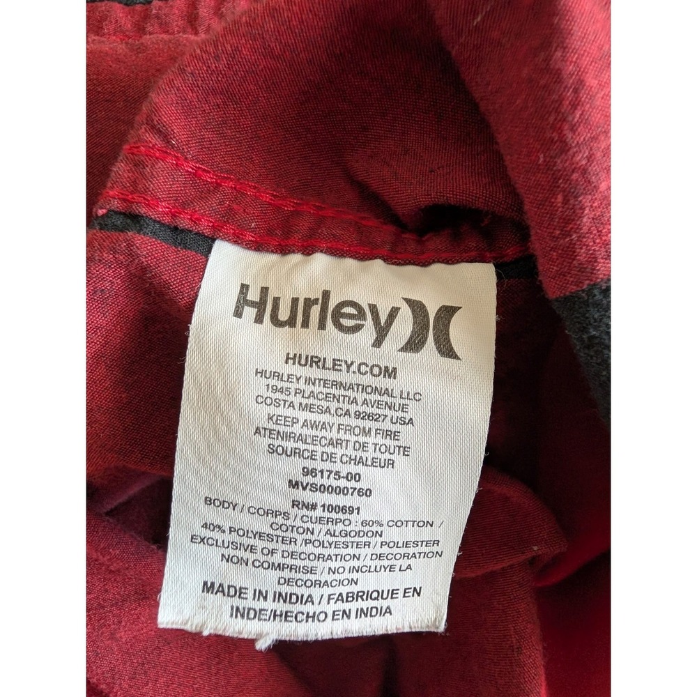 Hurley Mens Red Black Buffalo Plaid Long Sleeve Button Down Shirt Size L - Picture 5 of 5